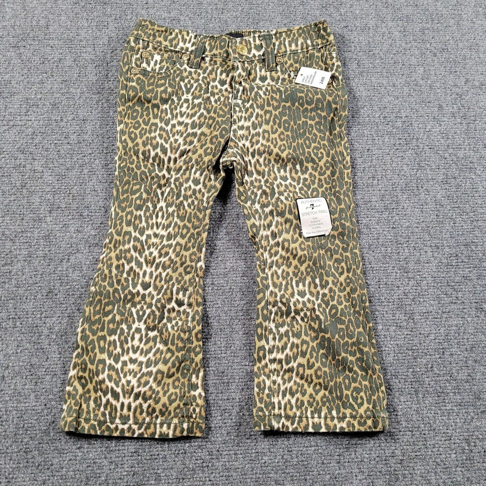 7 For All Mankind Jeans Girls Toddlers 24M Brown Leopard Print Stretch Twill